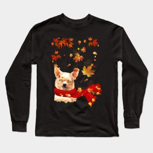 Maple Leaf Chihuahua Fall Hello Autumn Gift Long Sleeve T-Shirt